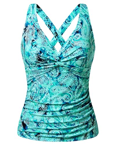 Women Underwire Tankini Top Only - Tummy Control Bathing Suit Top Twist Front Swim Top Criss Cross Back Swimsuit 2025