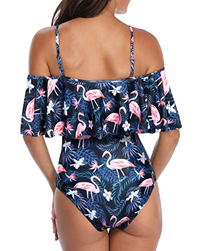 Tempt Me Women's One Piece Swimsuit Vintage Off Shoulder Ruffled Bathing Suits