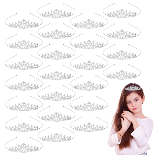 Tobeelec 24 Pcs Crystal Tiara Crown, Tiaras Bulk for Girls Rhinestone Princess Crown, Silver Crystal Tiara for Girls, Wome...
