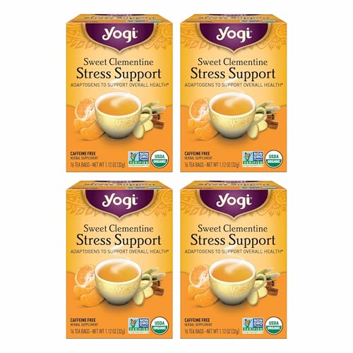 Yogi Tea Sweet Clementine Stress Support - 16 Bags per Pack (4 Packs) - Stress Support Herbal Tea - Calming Adaptogen Tea...