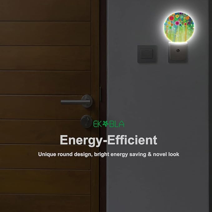 EKOBLA Green Floral LED Night Light Watercolor Wildflowers Spring Summer Green Flowers Dusk to Dawn Plug-in Nightlights Auto Sensor for Home Indoor Bathroom Hallway Kitchen