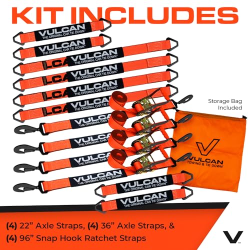 VULCAN Complete Axle Strap Tie Down Kit s - PROSeries - Includes (4) 22 Inch Axle Straps, (4) 36 Inch Axle Straps, and (4)...