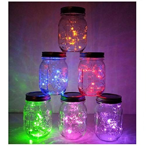 6 Pack Mason Jar Lights  10 Led Solar Multi-Colored Fairy String Lights Lids Insert For Garden Deck Patio Party Wedding Decorative Lighting Fit For Regular Mouth Jars