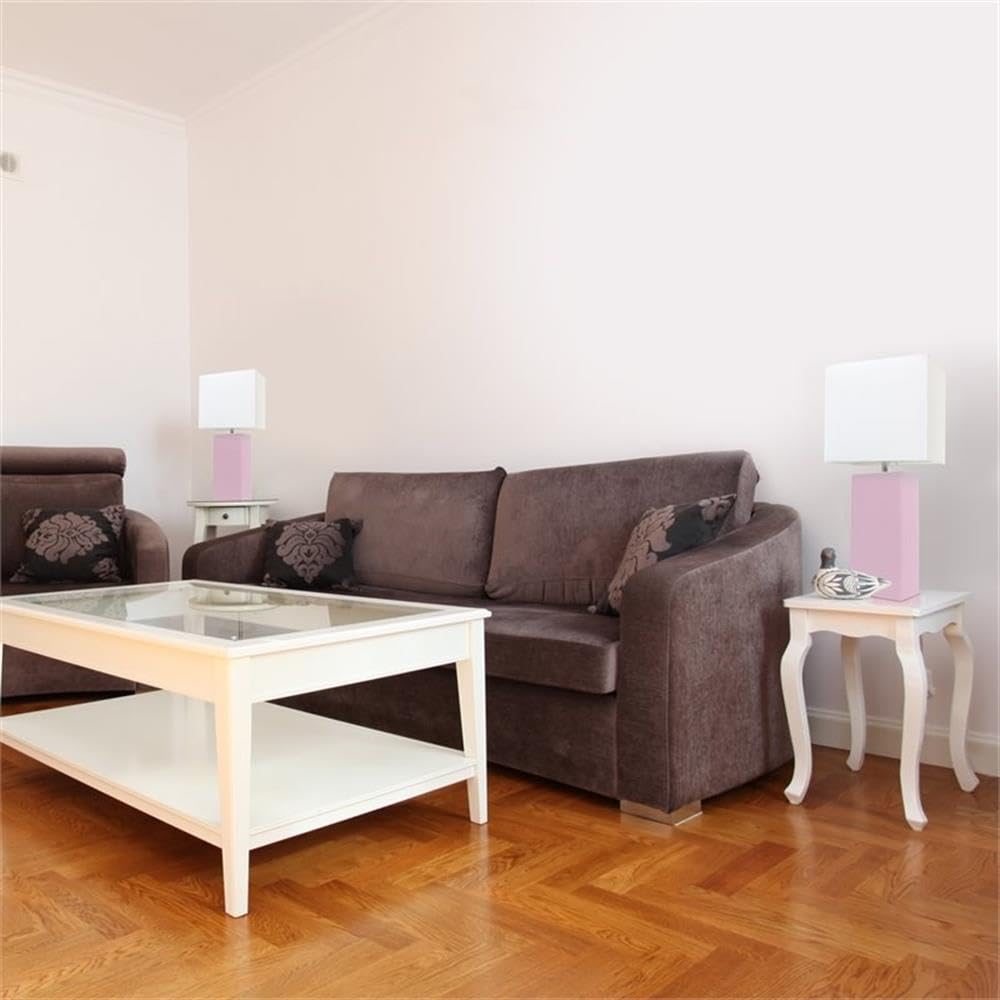 Elegant Designs Modern Leather Table Lamps, Blush Pink, 10X6X21, 2 Pack, Lc2000-Bpk-2Pk, White Fabric Shades