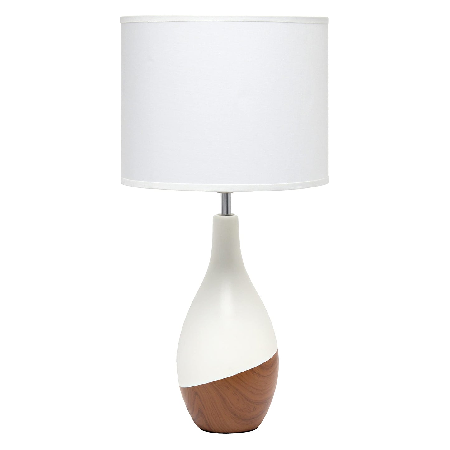 Simple Designs LT1118-DWD Bedside Table Lamp, Asymmetrical Line, Off White/Dark Wood, 9.45inL x 9.45inW x 19inH, Ceramic Shade