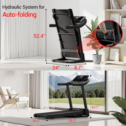 CJIZILT Treadmill with 3-Level Incline for Home and 3.0 HP Quiet Brushless, 8.7 MPH, 300 lbs Capacity