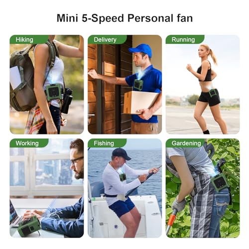 Portable Fan Wearable Personal Fan with 5 Speed Max 55 Working Hours Low Noise Portable Neck Fans Cooling Waist Fans for C...