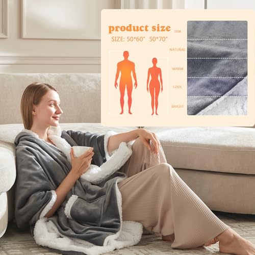 ACCU-WARMTH Wearable Heated Blanket - Warm Up Electric Blanket Hoodie with 6 Heat Levels, Snuggies for women, gifts for he...