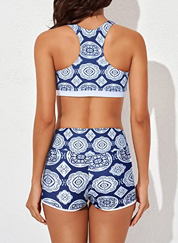 Aleumdr Womens Athletic 3 Piece Tankini Swimsuits with Shorts Swim Tank Tops with Sports Bra and Boyshorts Bathing Suits