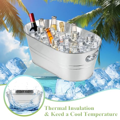 LOPYXBR 4 PCS Galvanized Bucket 3.4 Gallon Ice Buckets for Parties with Carry Handles Stainless Steel Beverage Tub for Par...