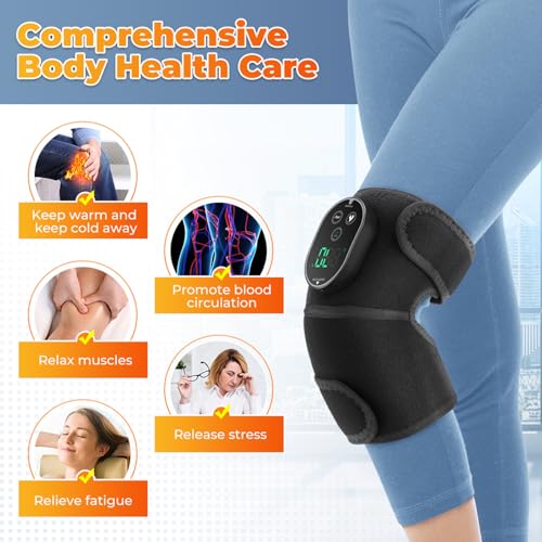 AFDEAL Cordless Knee Heating Pad for Pain Relief & Arthritis, Heated Knee Massager Brace Wrap 6 Heating Levels, 3 Vibratio...