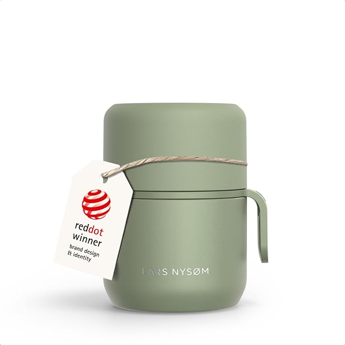 LARS NYSØM Stainless Steel Vacuum Insulated Food Jar - Leakproof Lunch Pot & Lunch Jar for Hot and Cold Food, Wide Mouth, Portable Soup Container for Work & Travel (Sage Green, 12oz)