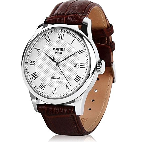 Mens Leather Band Quartz Watch, Men's Analog Business Working Roman Numeral Casual Waterproof Watches with Calendar Date D...