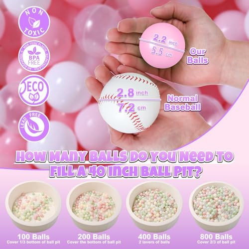 GOGOSO Ball Pit Balls for Toddler, Baby Plastic Playballs Kids Soft Pastel Pelotas Non-Toxic BPA-Free 2pink+White+Clear 10...