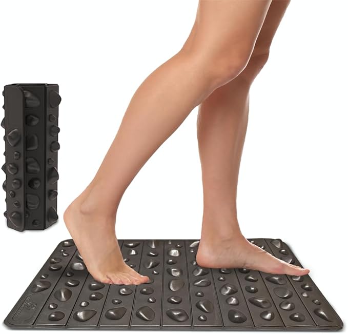 My Happy Feet Pebble Rock Mat - Therapeutic Rock Mat – Wellness Foot Mat for Natural Balance & Energized Living – Black, P...