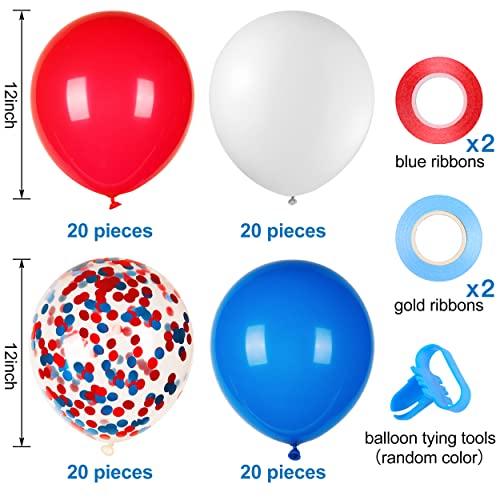 JOYYPOP 80Pcs Red White and Blue Latex Balloons with Confetti Balloons for 4th of July Decorations Independence Day Patrio...