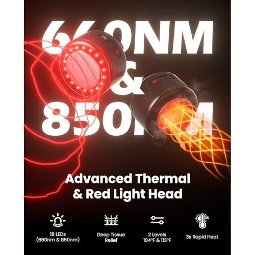BOB AND BRAD 2-in-1 Massage Gun with Heat & Red Light Soothing L7 Ultra Massage Gun with Extension Handle &Adjustable Angl...