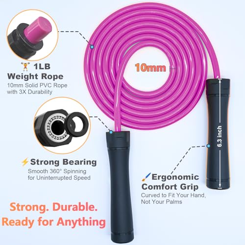 Coniflor Weighted Jump Rope, 1LB Tangle-Free Ball Bearing Rapid Speed Skipping Rope for Men Women, Adjustable 9mm Cotton &...