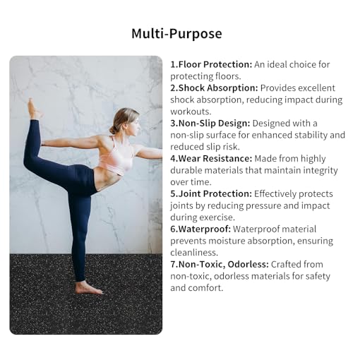 0.8in Thick 72 Sq Ft Gym Flooring for Home Gym, 18 Tiles Workout Exercise Equipment Mats, Rubber Top with EVA Foam, Interl...