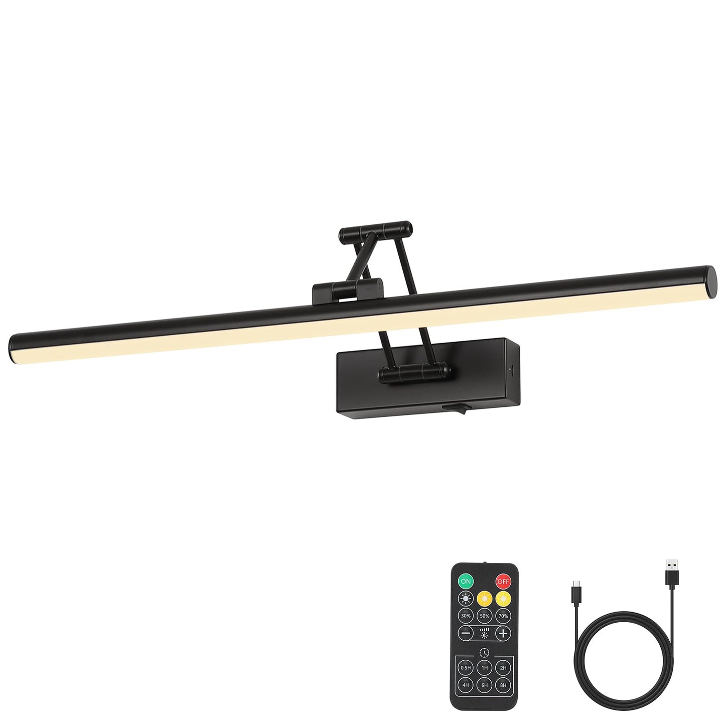 Joossnwell Battery Operated Picture Lights With Remote Wireless Art Lighting For Wall 23.62 Inch Rechargeable discomfort-reducingting Light Black Frame Light Dimmable 3Cct Gallery Light For Library Portrait