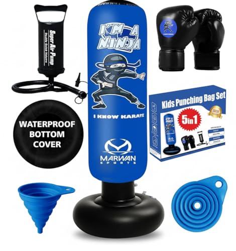 Marwan Sports 5-in-1 Inflatable Punching Bag for Kids – 63" Karate Toy Set with Boxing Gloves, Durable Fast Rebound, Activ...