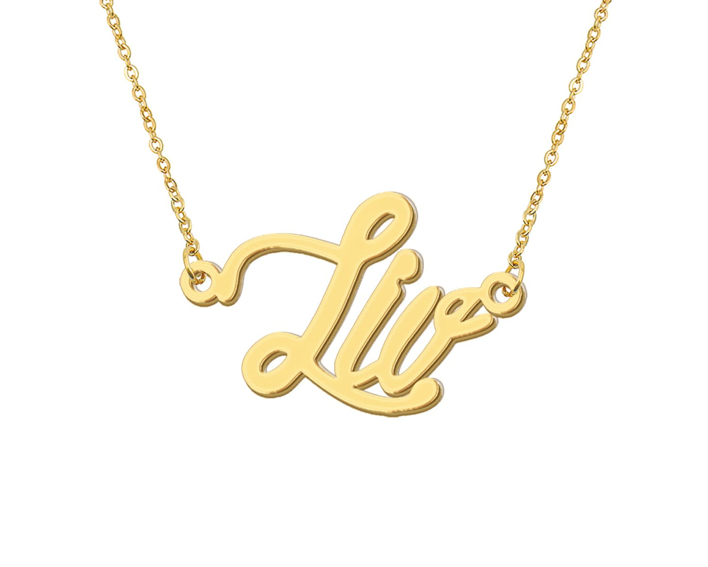 Aoloshow 18k Gold Plated Liv Name Necklace Womens Nameplate Charm Necklaces Stainless Steel Jewelry for Christmas