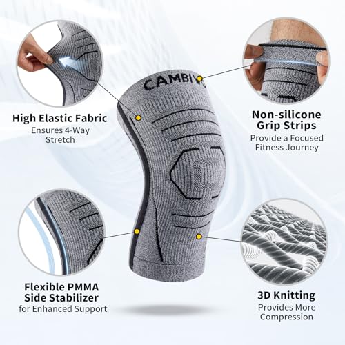 CAMBIVO Knee Brace for Women and Men with Side Stabilizer 2 Pack, Lightweight Knee Compression Sleeves for Knee Pain Relie...