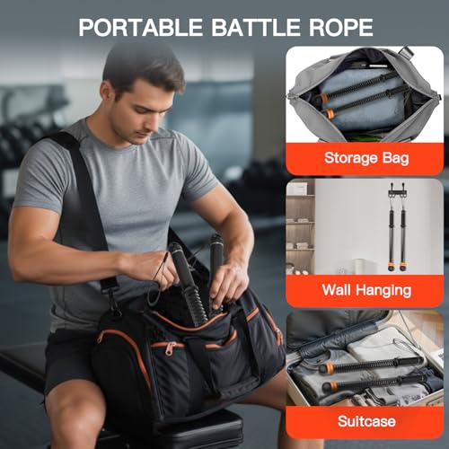 Ropeless Battle Ropes, Heavy Duty Workout Rope for Home Gym with Training Poster, Portable Arm Exerciser Rope for Strength...