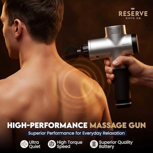 Reserve Gifts Co. Massage Gun Gift with Carrying Case - Deep Tissue Back Massager for Pain Relief with 6 Percussion Relaxa...