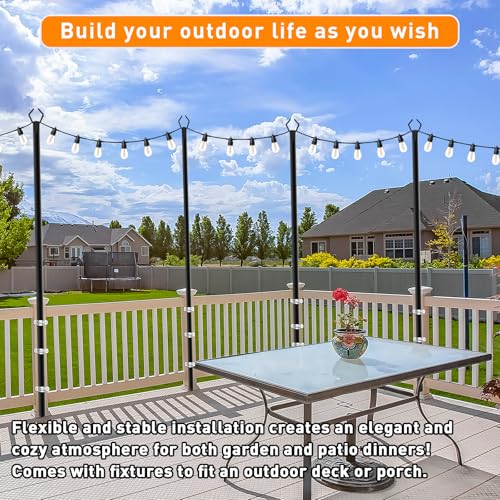 7 Pack 10 FT String Light Poles,Metal with Fork Lights Poles for Outdoor String Light, Rustproof Heavy Duty for Outside Ga...