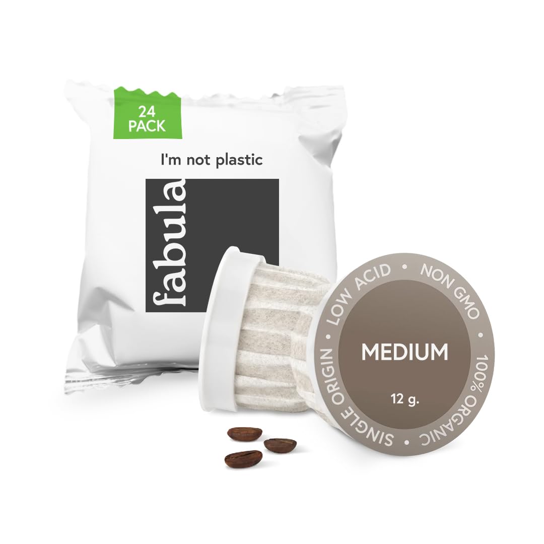 Fabula Coffee USDA Organic Coffee Pods for Keurig  Keurig 2 Machines  Medium Roast  Low Acid Coffee K-Cups  24 Ct  Single Origin - Mold Free - Fair Trade - Non-GMO Kcups  Compostable  Biodegradable