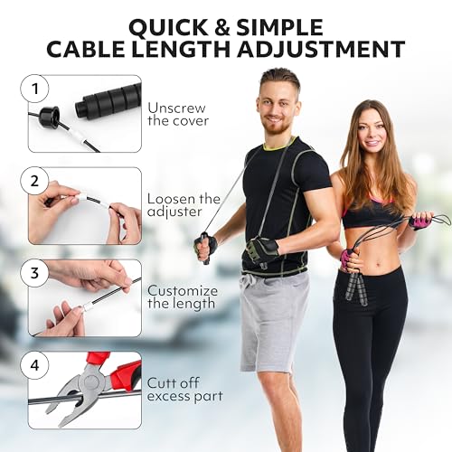 Jump Rope – Speed Jump Rope with Ball Bearings and Adjustable Cable – Jumping Cable for Men, Women, Kids – Ideal for Box, ...