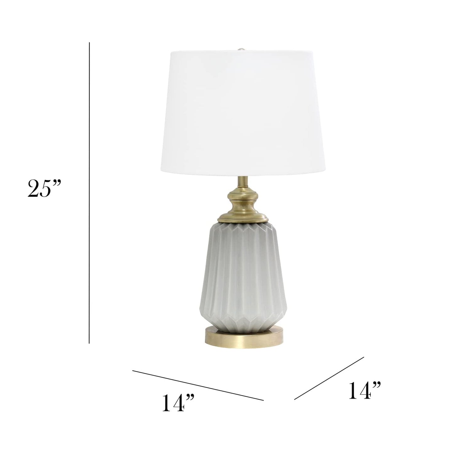 Elegant Designs LT1092-GRY Ceramic Bedside Table Lamp, 25in Traditional Farmhouse Style, Gray with Metal Accents and White Shade
