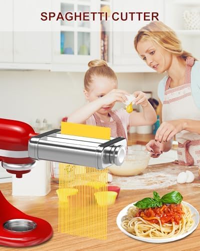3IN1 Pasta Maker Attachment for All KitchenAid Mixers, Pasta Attachment Includes Pasta Sheet Roller, Spaghetti Cutter & Fettuccine Cutter, with Cleaning Brush