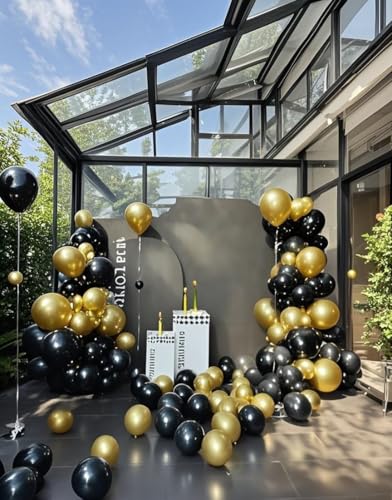 IXVAN Black Balloons 145pcs Different Sizes 5in 10in 12in 18in Shiny Metallic Black Latex Balloon Arch Kit Garland for Gra...