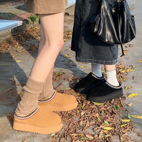 XIXITIAO Slippers for Women Suede Leather Platform Slippers Slip on Cozy Winter Womens House Slippers for Indoor Outdoor