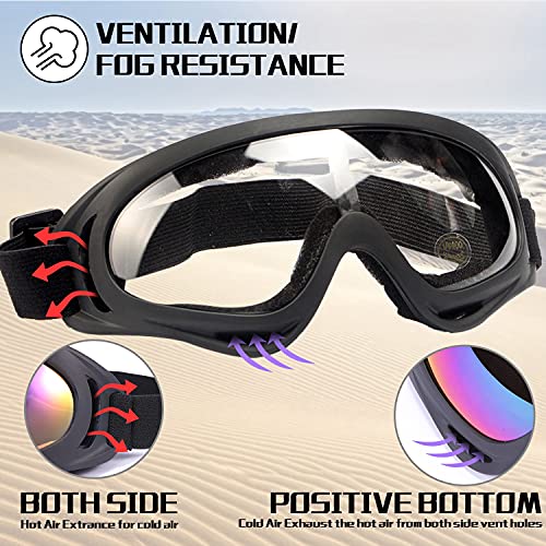 LOEO Motorcycle Goggles 2 Pack - ATV Dustproof Dirt Bike Goggles for Ski Racing Riding, Off Road Waterproof Motocross
