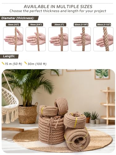 BRETANGME Jute Rope 1/2 Inch 50 Feet, Heavy Duty Rope, Twisted jute for Tug of War, Swing, Crafts, Gardening, Home Decor, ...
