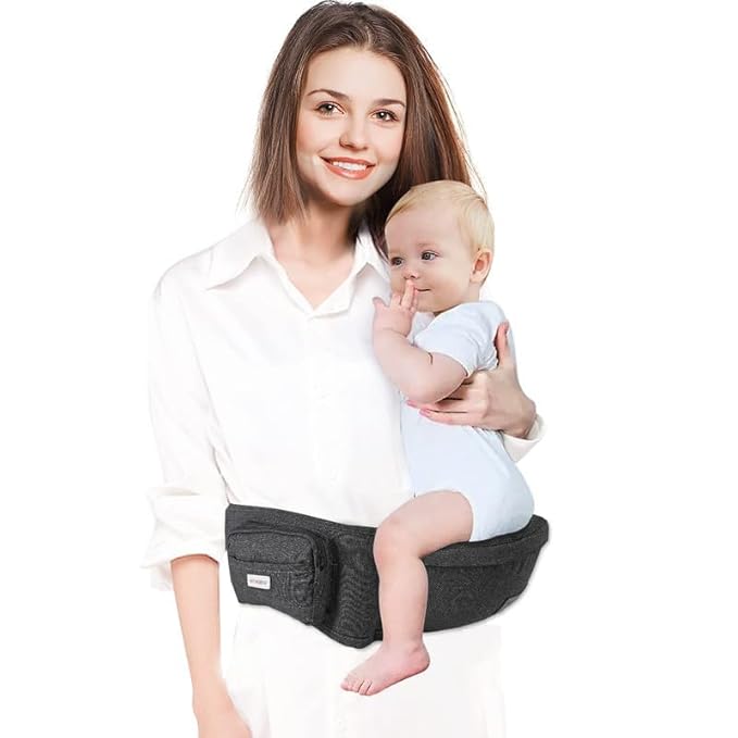 Baby Hip Carrier, Baby Carrier with Adjustable Waistband & Breathable Mesh, Ergonomic Carrier with Non-Slip Hip Seat Surface for Newborns & Toddlers, Dark Grey