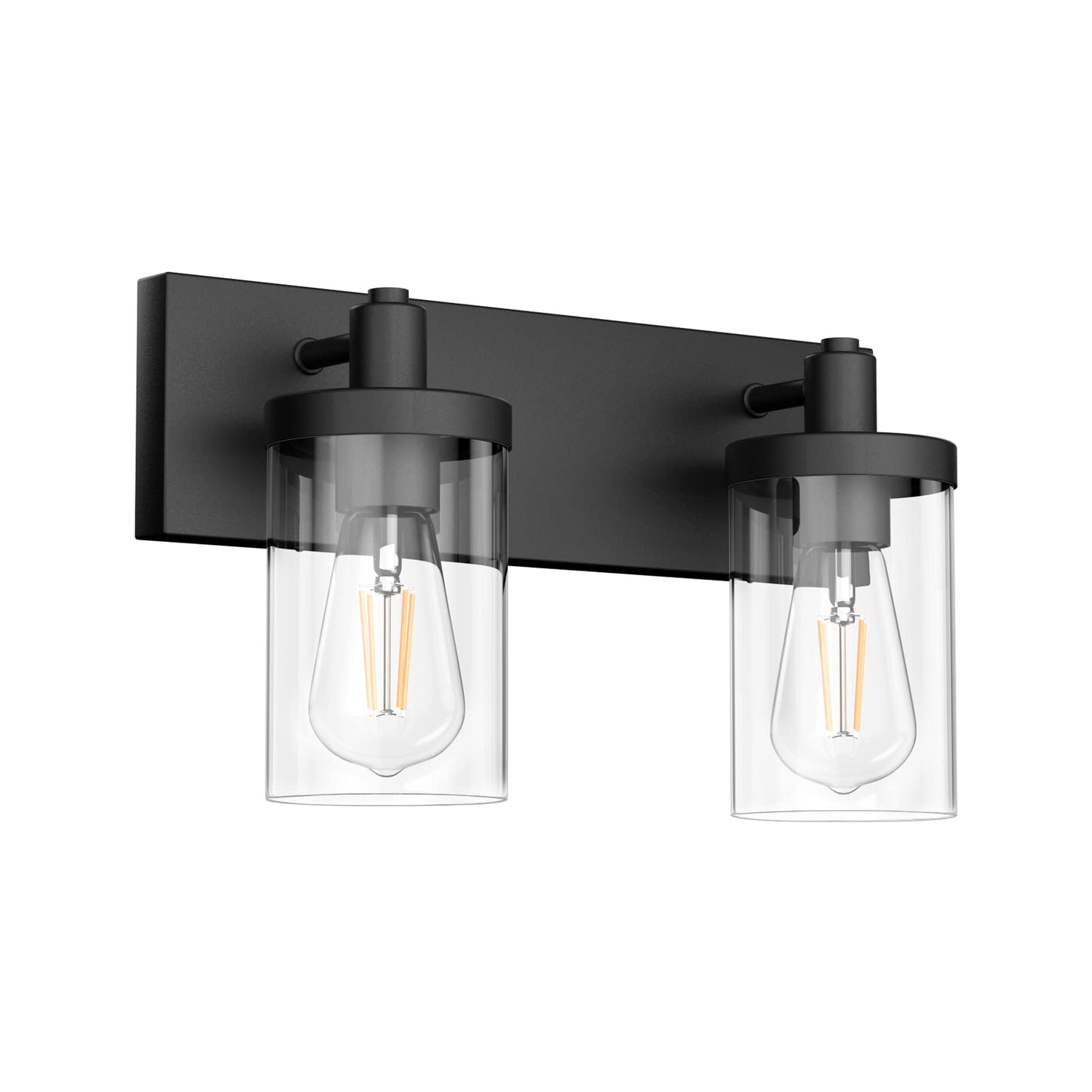 Aipsun Vintage Black Bathroom Light Fixture, 2-Light Industrial Wall Sconce with Clear Glass Shade, Model 1136