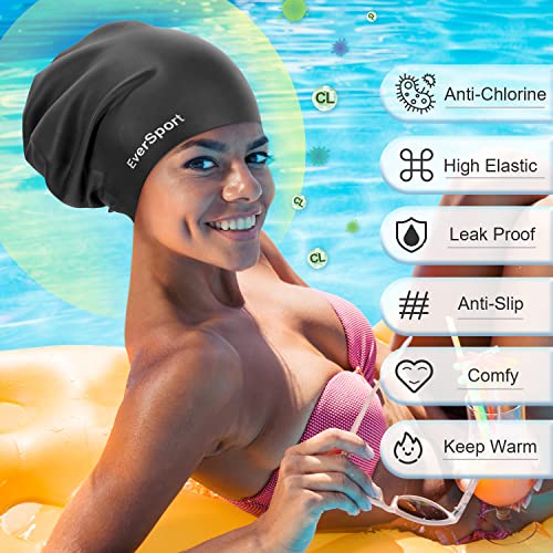 EverSport Large Swim Cap for Braids and Dreadlocks, Waterproof Silicone Swimming Cap for Women Men Keep Hair Dry