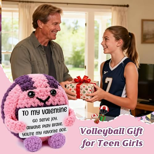 Weming Volleyball Gift for Teen Girls – Mini Crochet Volleyball Plush with Pun Card, Pink Purple Valentine or Birthday Pre...