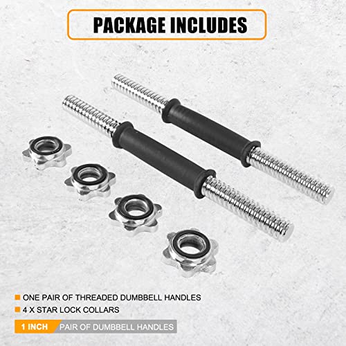 Threaded Dumbbell Rubber/Chrome Handles 1 Inch Pair, Adjustable Dumbbell Bar Handles, Fits Standard Weight Plates with 1” ...