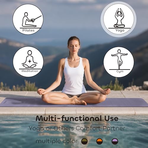 Non-slip TPE Yoga Mat for Women & Men,72"x24" Double-Sided Workout Mat for Home Gym Pilates Fitness,1/4 Inch Packable Ligh...