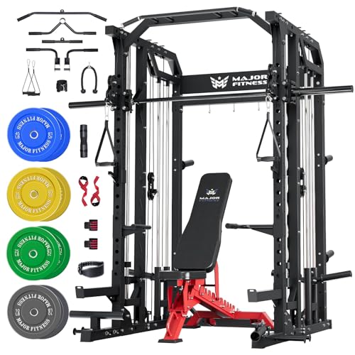Major Fitness Drone2 Smith△ Machine – All-in-One Home Gym Squat Rack with Weight Bar, Dual LAT Pull-Down Systems & Cable C...
