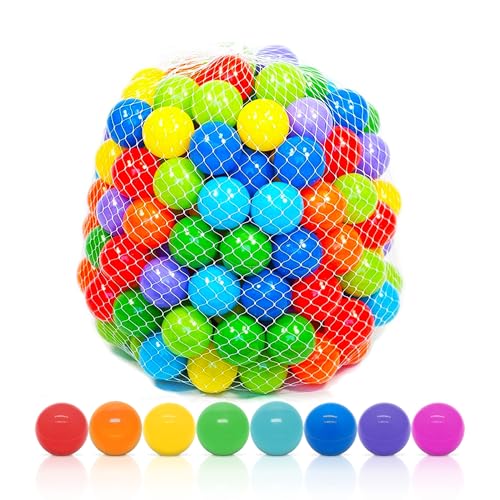 Playz Soft Plastic Mini Ball Pit Balls 50 Count - w/ 8 Vibrant Colors - Crush Proof, No Sharp Edges, Non Toxic, Phthalate...