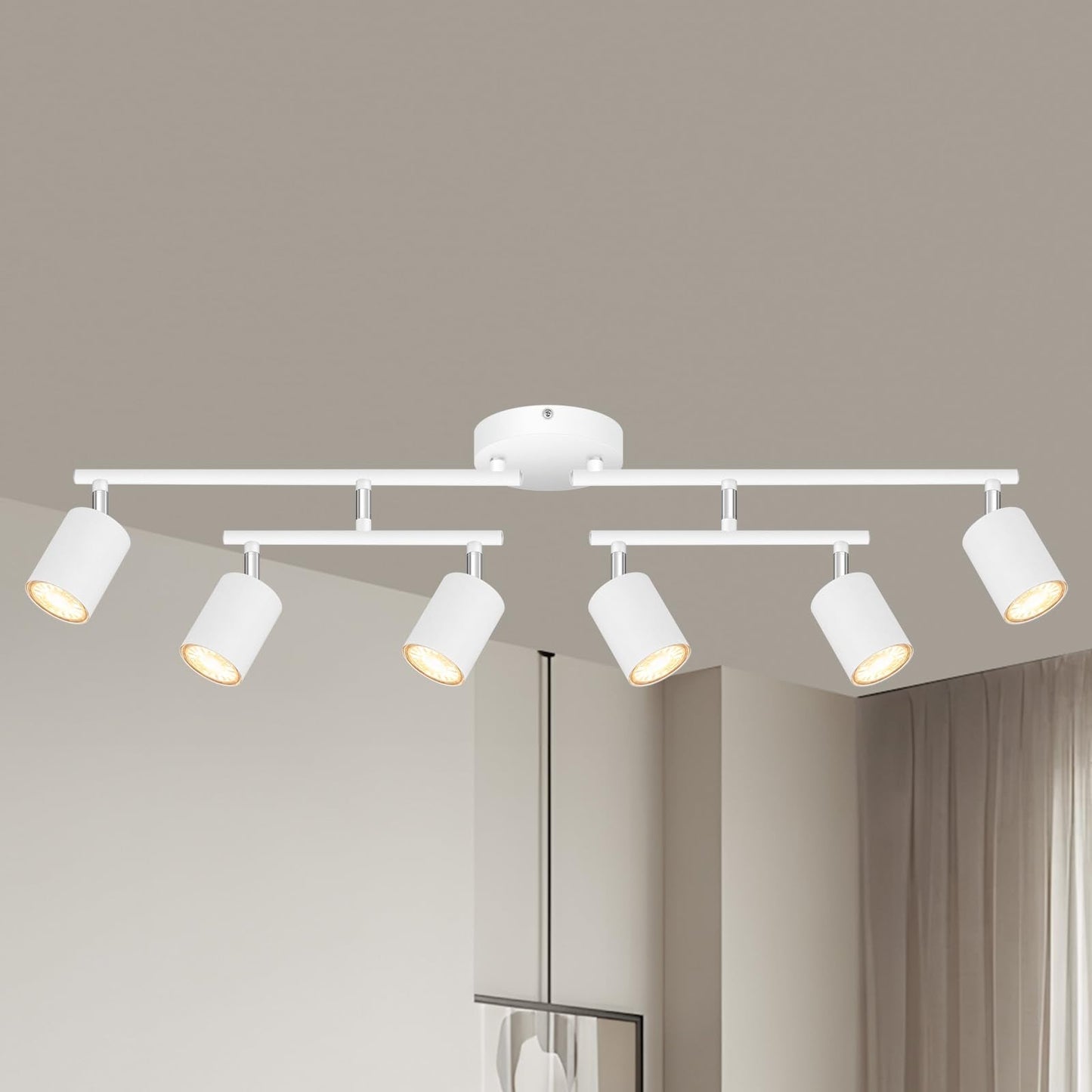 Auquee 6 Light Track Lighting Fixtures Ceiling  Matte White Kichen Track Lighting Fixtures With Rotatable Light Heads  Upgrade Light Poles  Modern Led Spot Lights For Kitchen/Hallway  No Gu10 Bulb