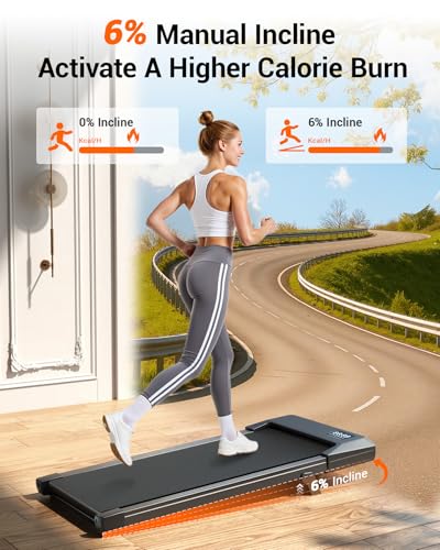 Lacuffy Walking Pad,6% Manual Incline Walking Pad Treadmill,Under Desk Treadmill for Home Office, with App & Remote,2.5HP ...