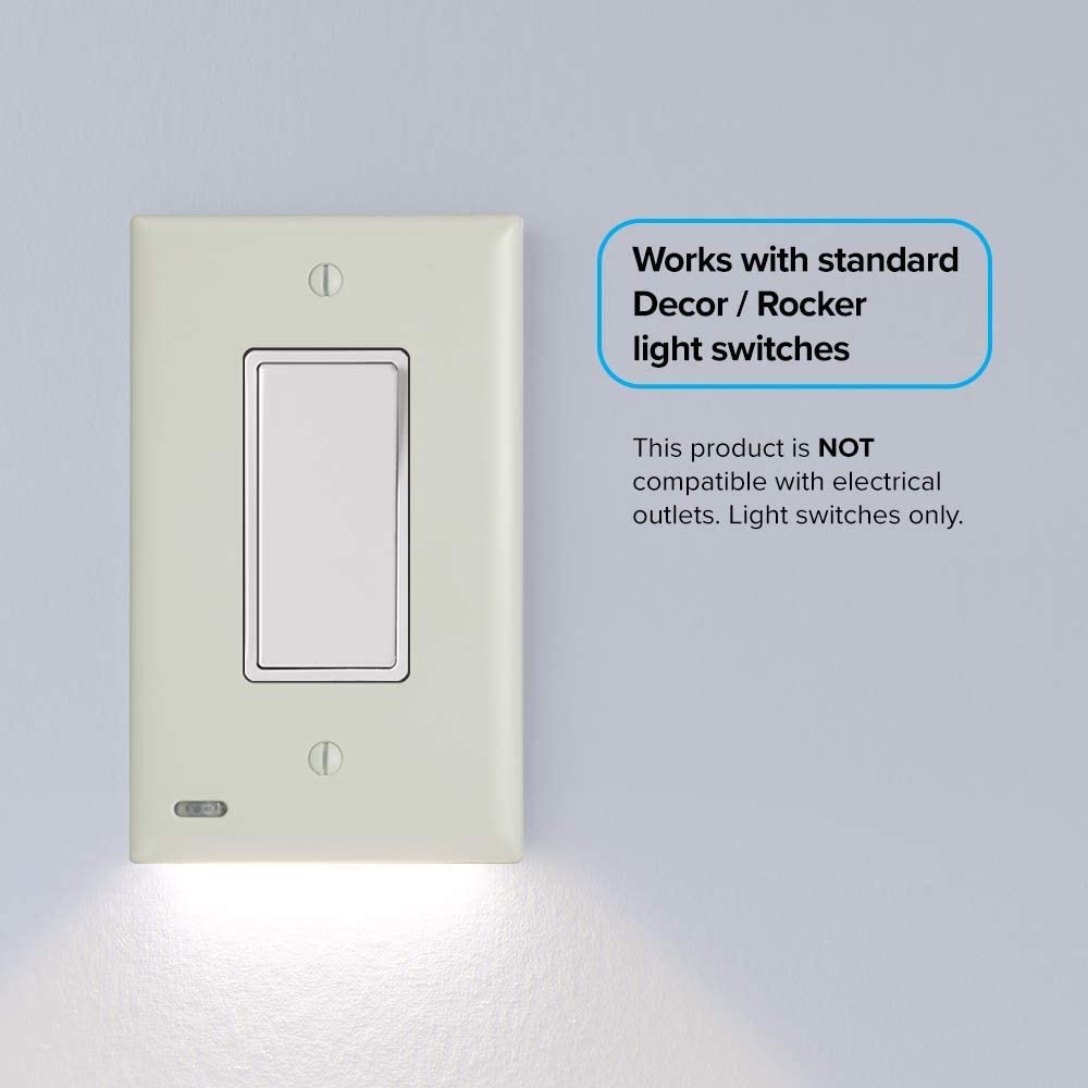 SnapPower LED Night Light Switch Plate, Auto On/Off Sensor, Adjustable Brightness, Rocker (3 Pack), Light Almond