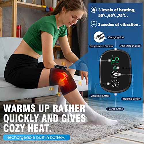 MOAJAZA Knee Massager with Heat and Vibration, Heating Pad for Knee Shoulder Elbow, Heated Knee Brace for Arthritis with M...